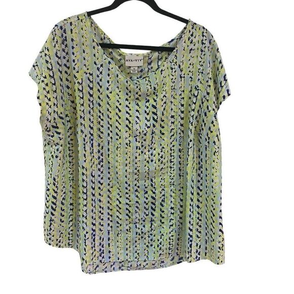 Ava & Viv geometric plus size blouse 3XL blue green short sleeve - Picture 1 of 6